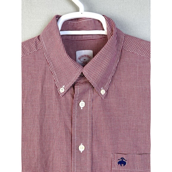 Brooks Brothers 346 Button Down Shirt Men M Red Check Short Sleeves Preppy - Picture 4 of 8